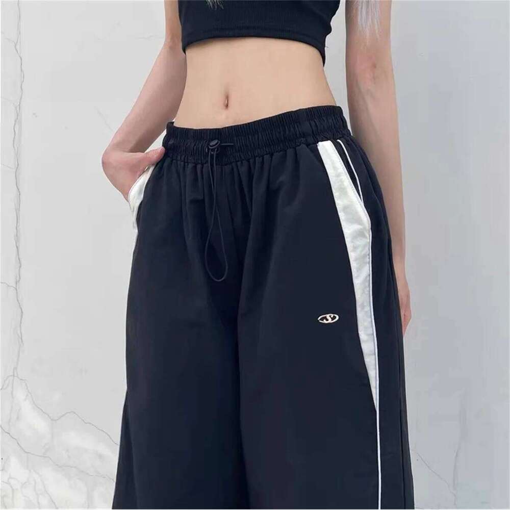 Y2K Women Cargo Pants Vintage Streetwear Baggy Wide Leg Sweatpants Casual Drawstring Oversize Pockets Tech Fashion Trousers