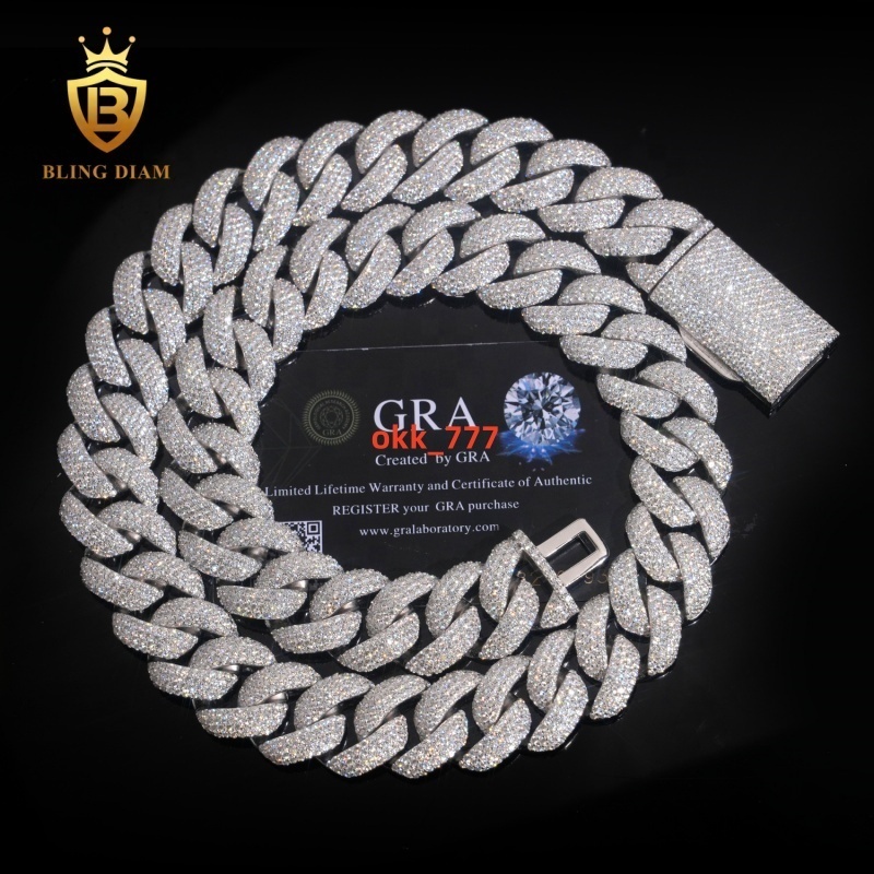 Fashion Luxury Sterling Silver 925 Hip Hop Fine Jewelry Rapper Iced Out VVS Moissanite Diamond Miami Cuban Link Chain Necklace