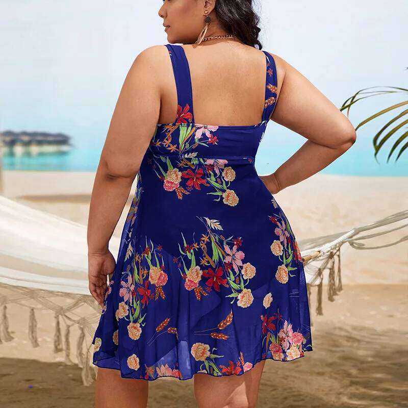 Sexy One Piece Swimsuit Women Mesh Bathing Suit 2025 Plus Size Swimdress Summer Flower Printed Swimwear Beach Wear Mujer XXXXL