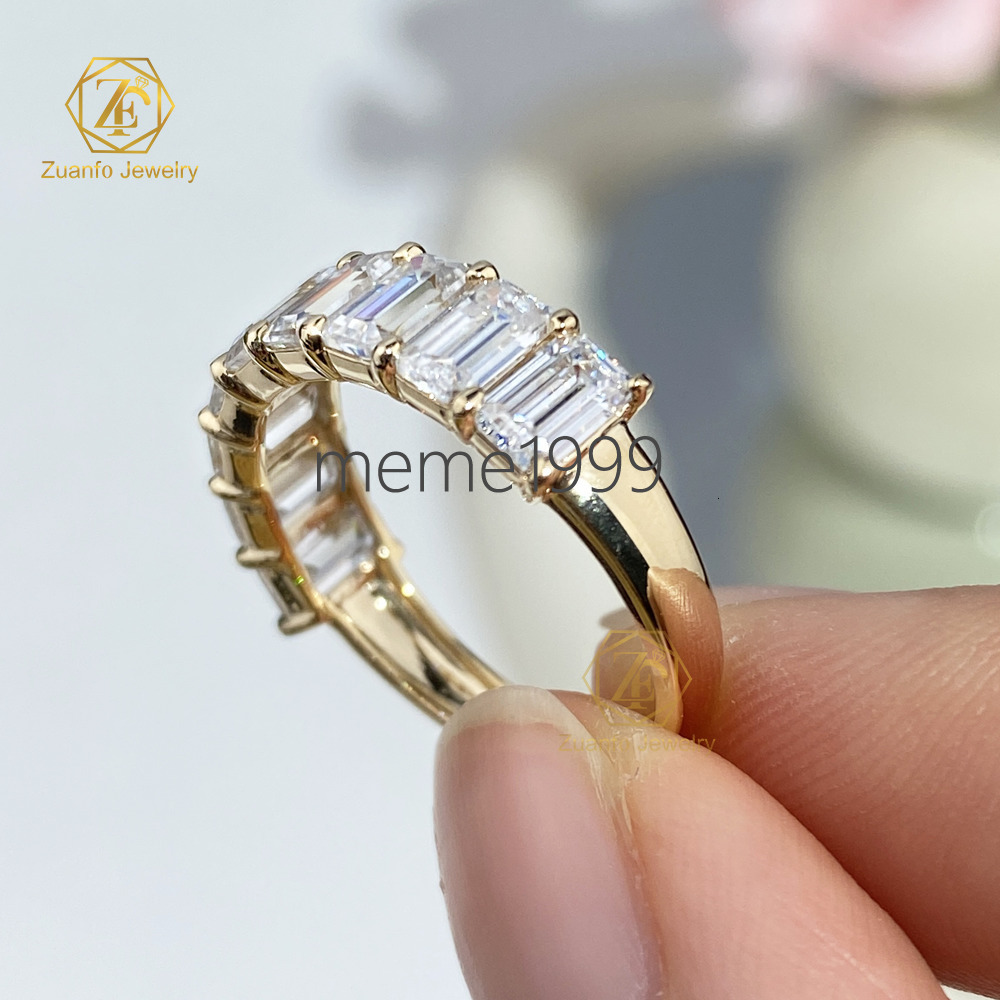 Luxury 14K/18K Gold Emerald Cut Moissanite Diamond Ring Engagement and Eternity Wedding Band Design for Women