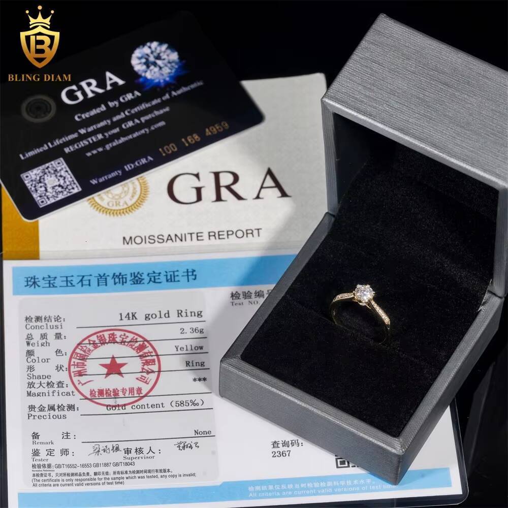 14K Yellow Gold Engagement Rings Custom Design Real Gold Wedding Iced Out VVS Moissanite Diamond Ring