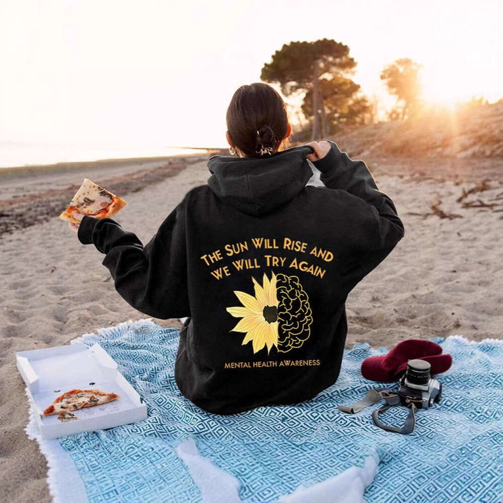 New Spring and Autumn Drop Shoulder Sleeve Printed Sweatshirt Casual Hoodie Sunflower
