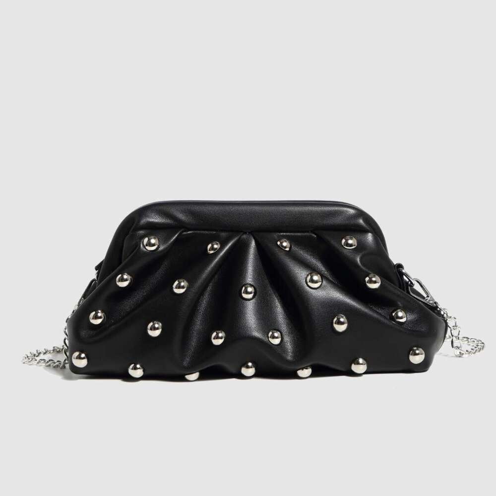 New 2025 Bags Pleated Rivet Clutch Designer Dumpling Chain Shoulder Crossbody Women's Bag