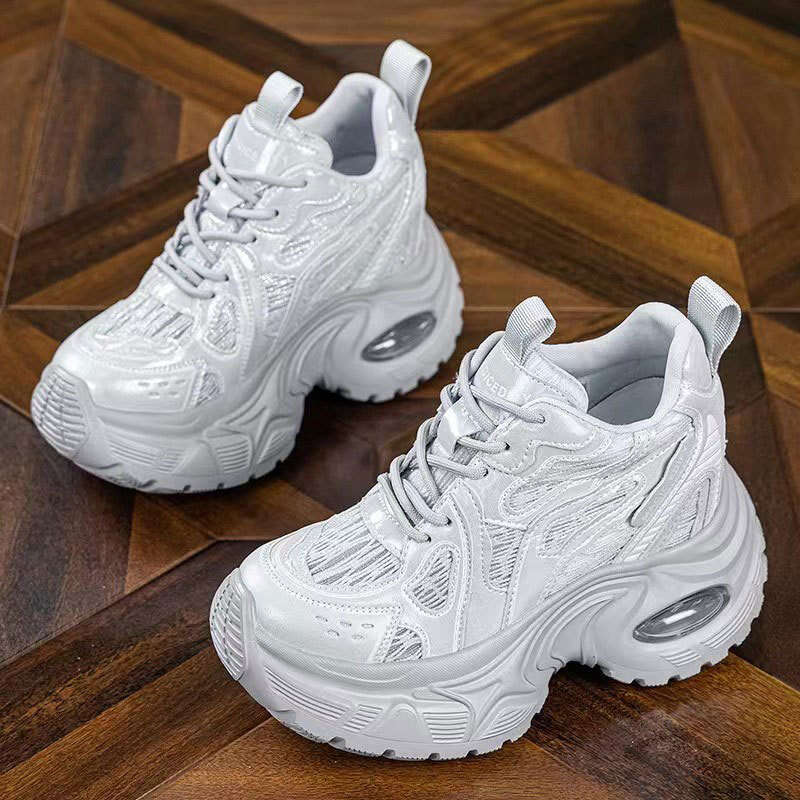 Summer Autumn Hollow Breathable Mesh 2025 New Ins Style Small Size Instant Height Increase 11cm Versatile Cushioned Dad Shoes