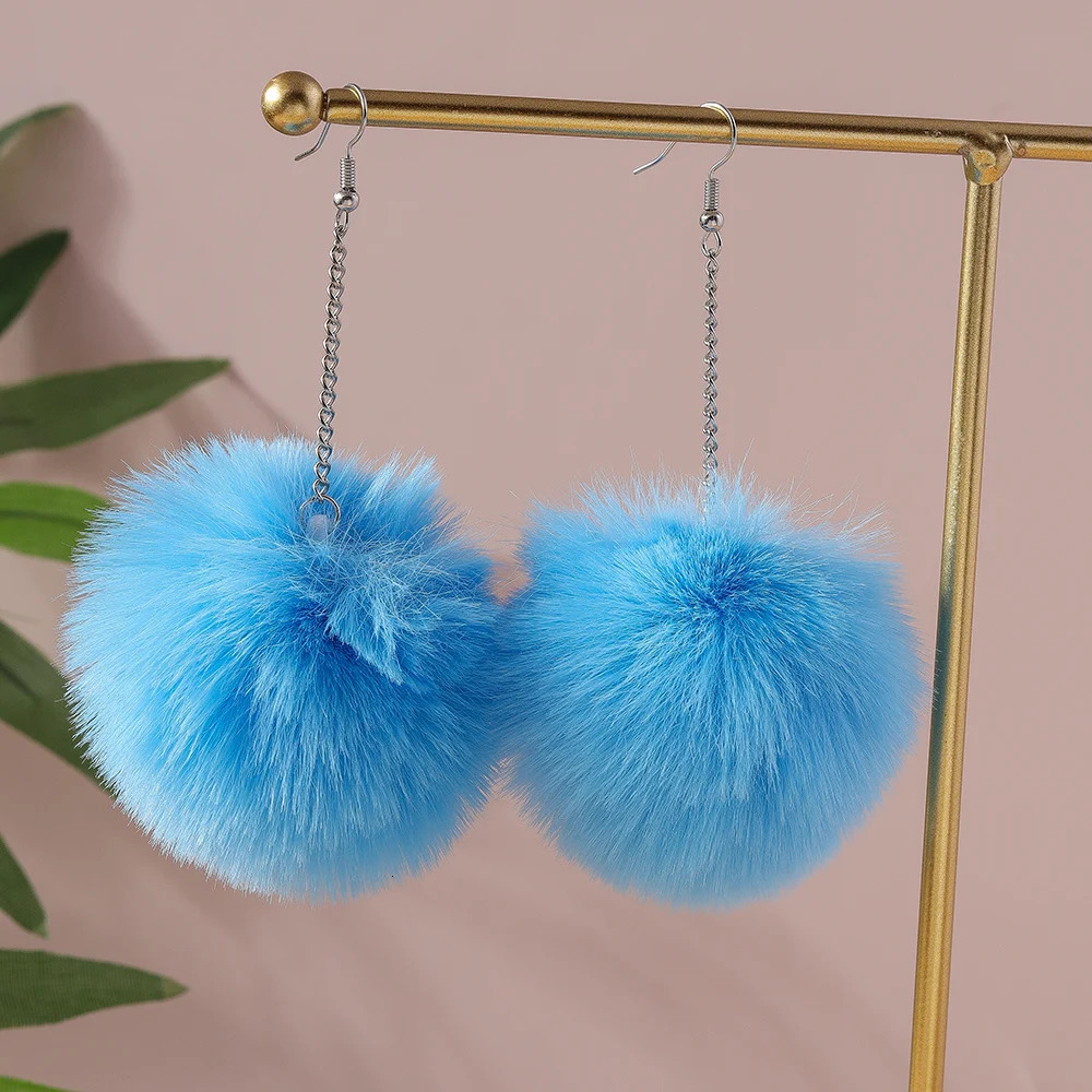 Aihua Colorful Fluffy Fur Pom Earrings Soft Faux Rabbit Fur Ball Earrings for Women Kids Jewelry Gifts 250818