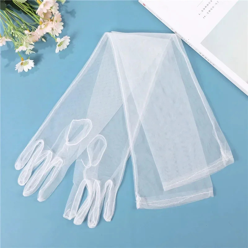 Womens Sexy Transparent Gloves Mesh Tulle Long Opera Costume Party Dance Wedding Bride Dress Pography Props 250811