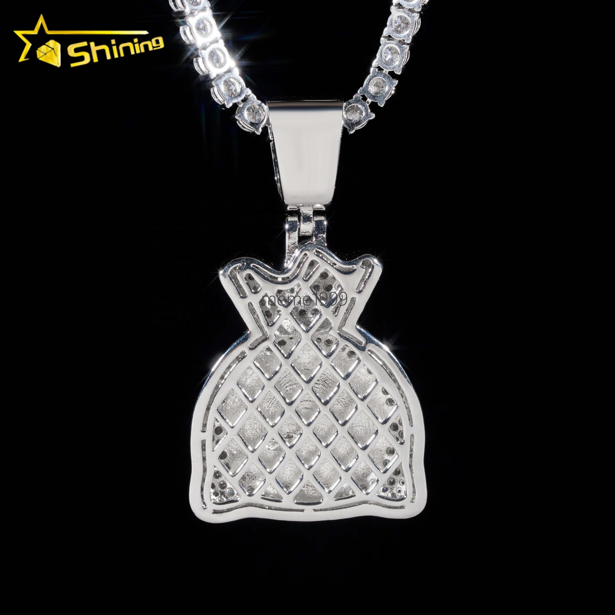 Top Quality 925 Silver Money Bag Memory Custom VVS Moissanite Diamond Picture Pendant