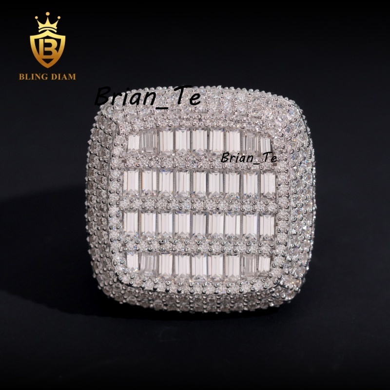 Wholesale Hip Hop Jewelry 925 Sterling Silver Ice Out Vvs Moissanite Fully Diamond Men Rings Square