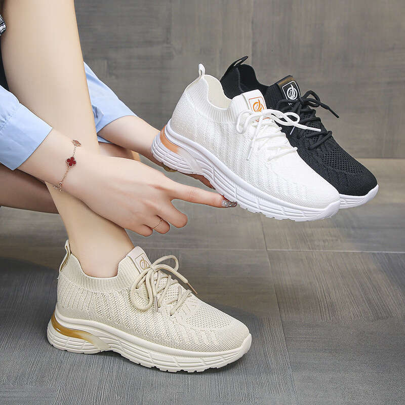 High-End 2023 Summer New Mesh Single Versatile Flyknit Casual Women's Shoes Thick-Soled Lightweight Breathable Sneakers