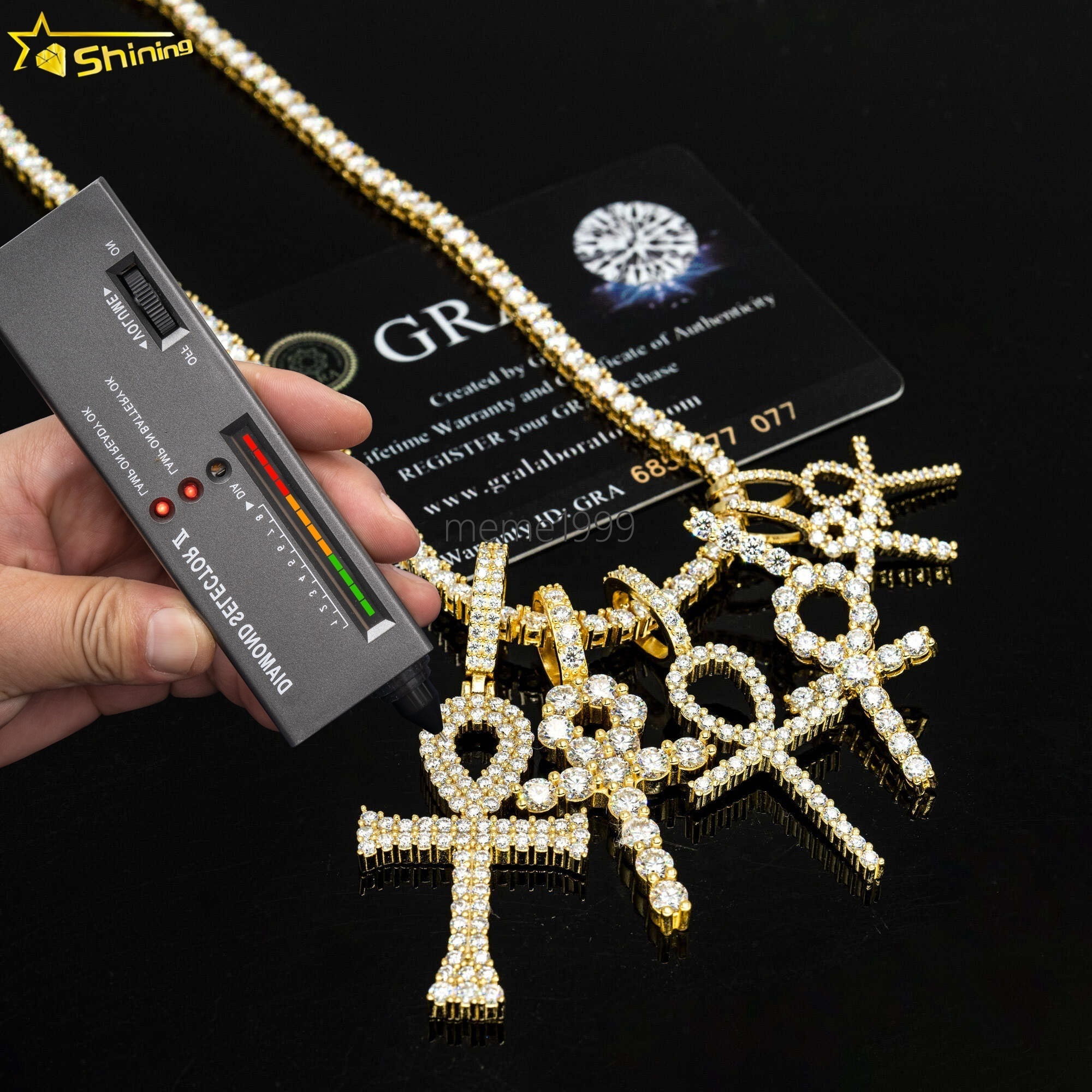 Hot Fashion Ankh Cross Pendant 2mm-5mm Width 925 Solid Silver D/VVS Clarity Moissanite Hip Hop Ankh Cross Pendant for Necklace