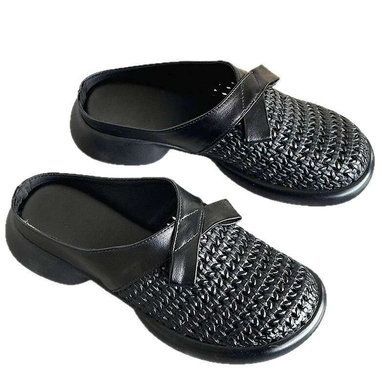 Mom's French Style Thick-Soled Closed-Toe Sandals for Women, Summer New Thick Heel One-Strap Mid-Heel Comfortable Women's Shoes