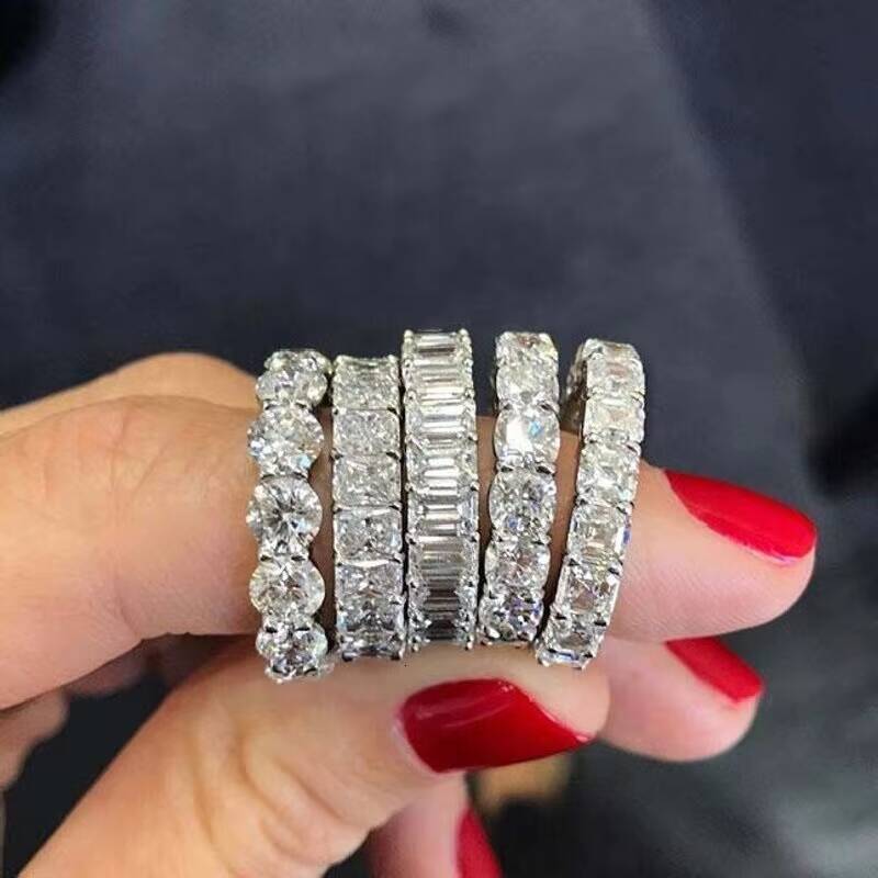 14K Real Gold Engagement Eternity Ring Synthetic Diamond Emerald Cut Moissanite Ring for Women