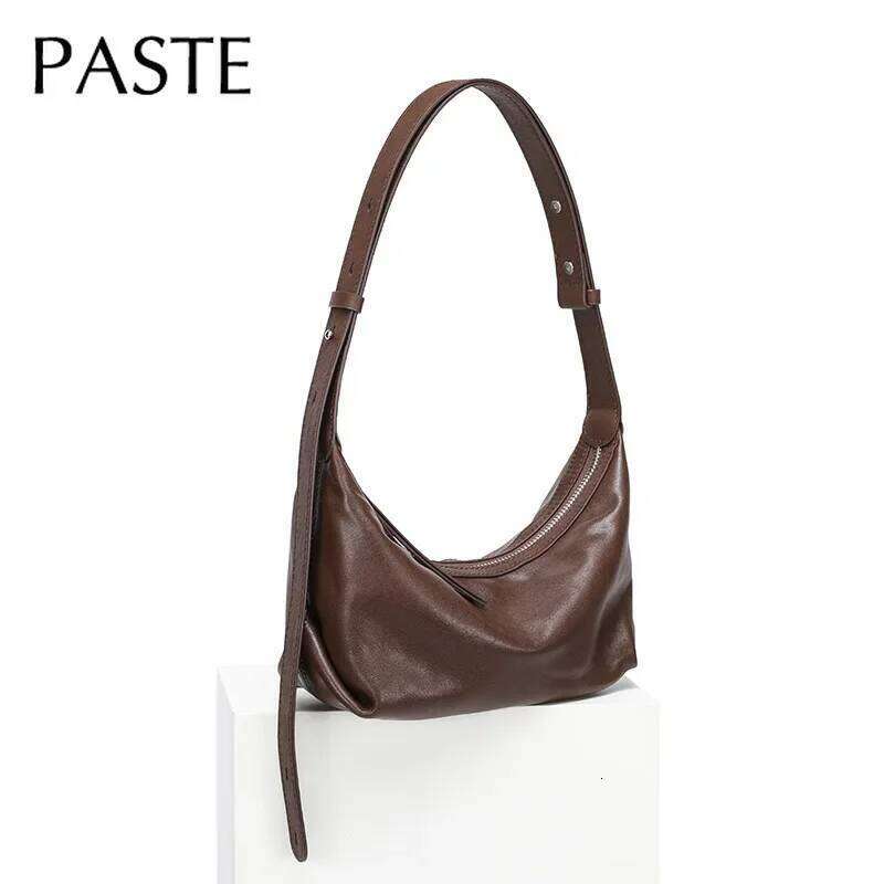 Less Is More Minimalist Style Coffee Color Hobo Tote Vegetable Tanned Cow Leather Women Shoulder Bag Adjustable Handle Handbag