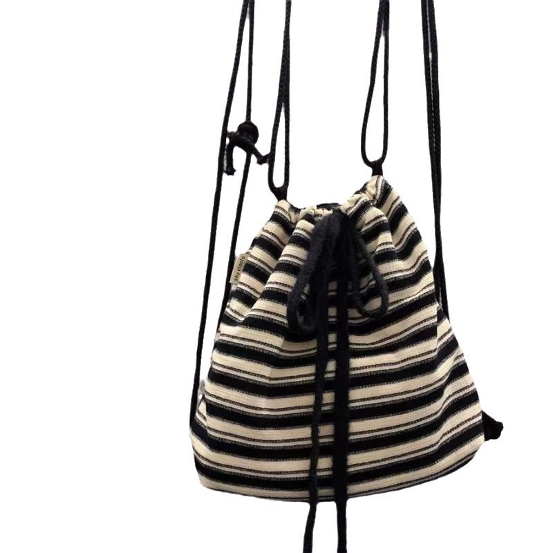 2025 Autumn Leisure Lazy Style Black and White Striped Backpack New Knitted Bag Commuter Large Capacity Handbag Women's Crossbody Bag Designer Ba