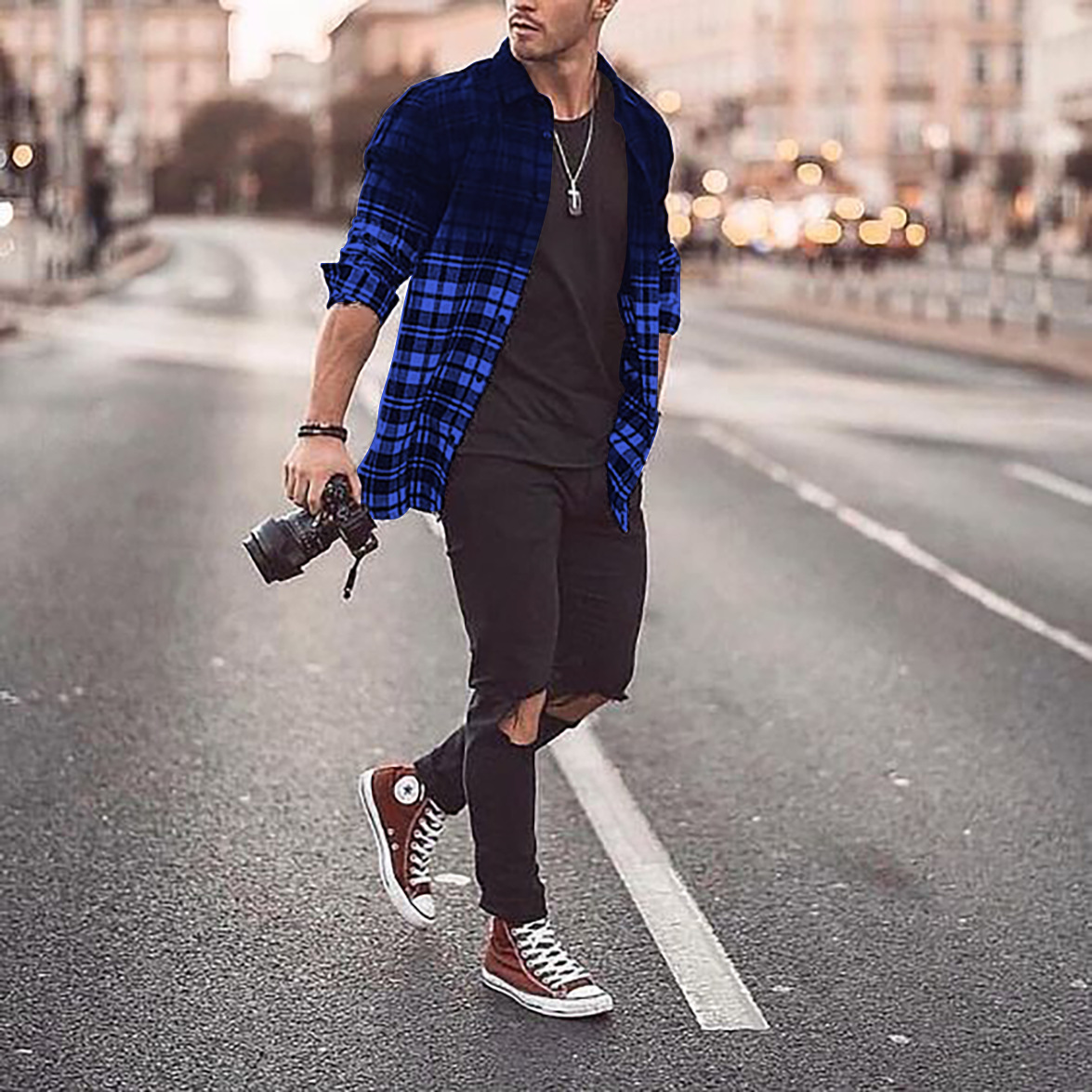 2025 Spring Season New Men's Gradient Long Sleeve Casual Shirt