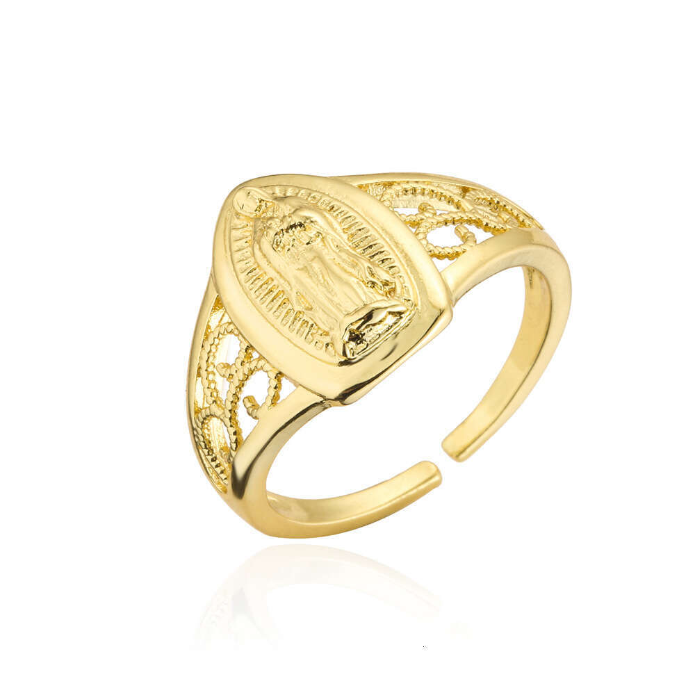 New Product Copper Gold-Plated Religious Jewelry Designer Virgin Mary Open Ring