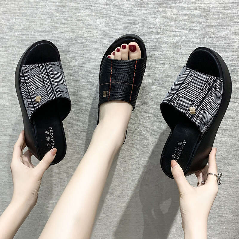 2023 Summer New Korean Fashion Open-Toe High Heel Platform Wedge Thick Sole Slippers
