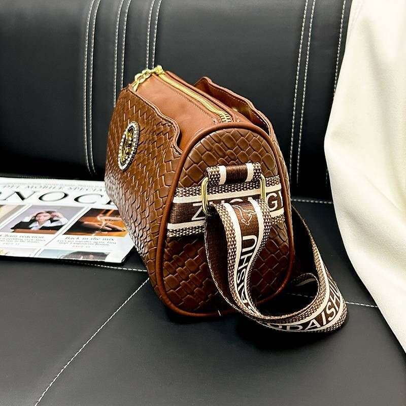 Leather women's shoulder crossbody pillow barrel woven bag