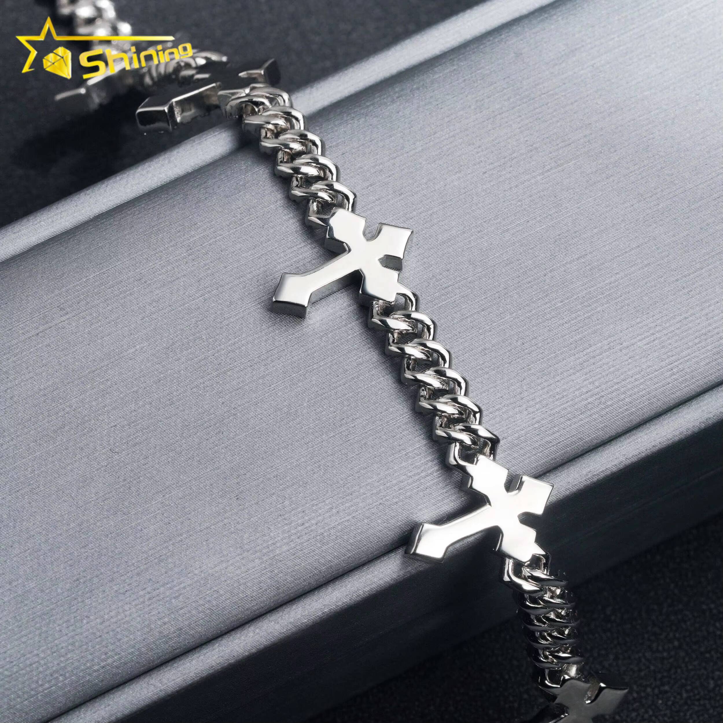 Iced Out Cross Design Moissanite Cuban Chain Bracelet 6mm Hip Hop Bracelet 925 Silver Cuban Link Bracelet Rapper Jewelry