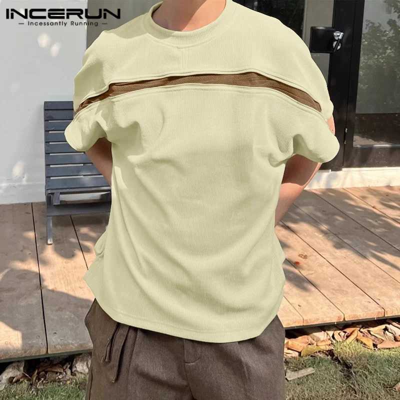 Summer Short SLeeve Men T-Shirts Casual Tops Tee Mesh Zipper Patchwork T Shirt Streetwear Oversize Tops Mens Clothing Y250819
