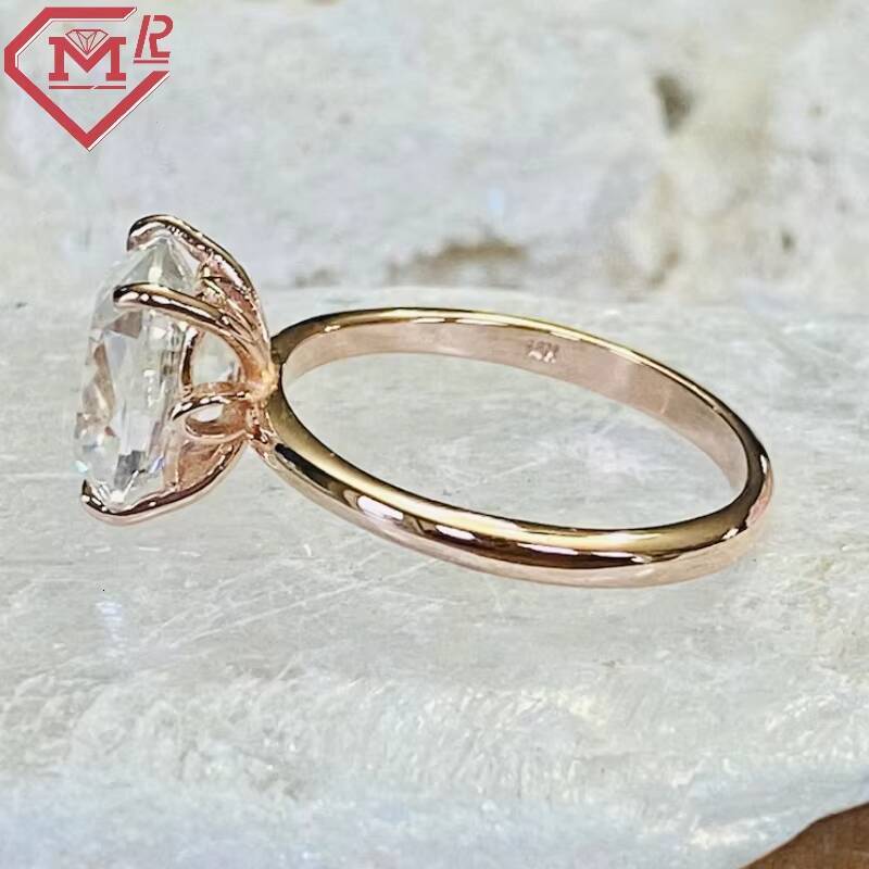 Solitaire Engagement Ring Antique 14k Yellow Gold 4 Claws 3.5ct Cushion Old Mine Cut Moissanite Ring