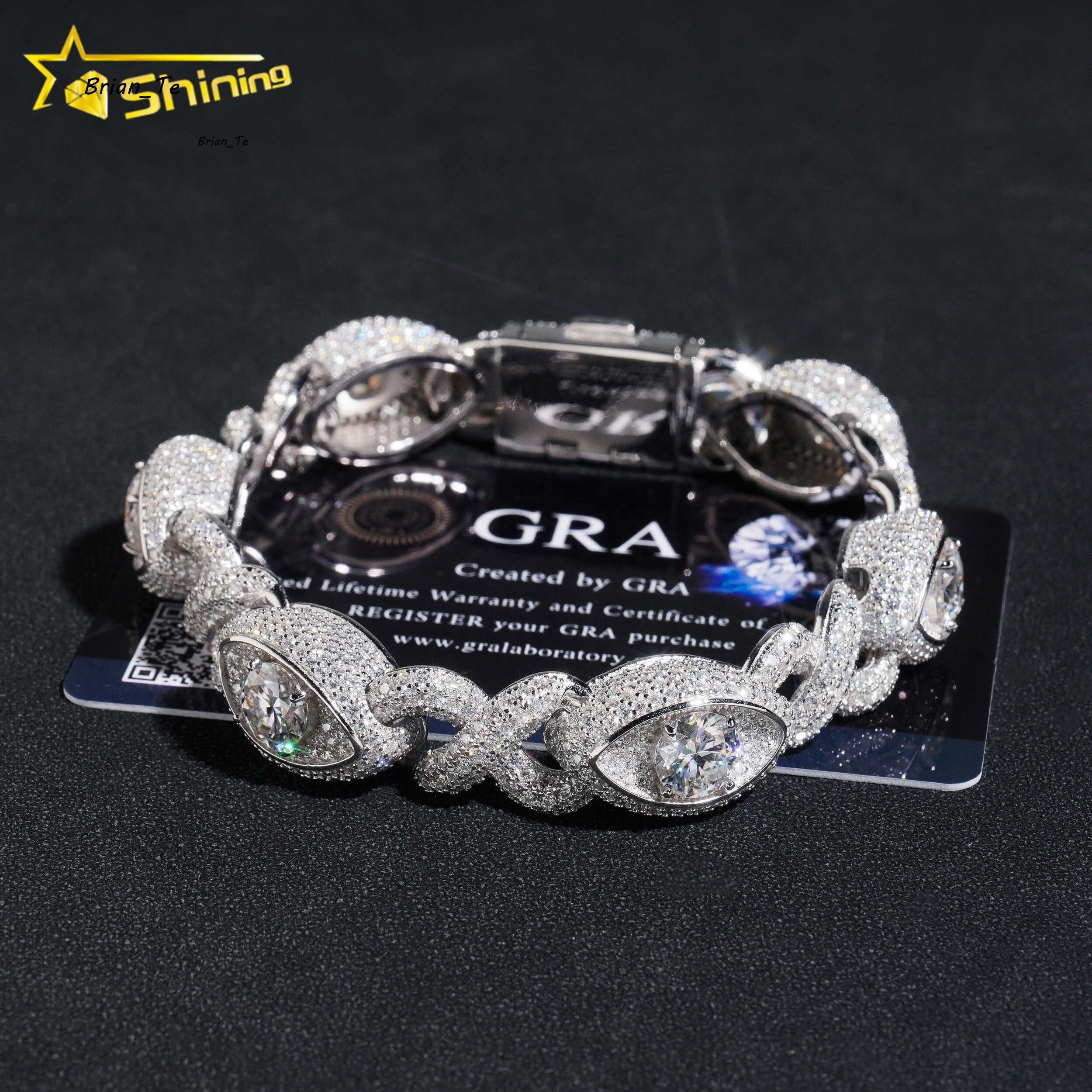 Special Iced Out Moissanite Diamond 925 Sterling Silver 13MM Big Eye Hip Hop Jewelry Chain Cuban Link Bracelet