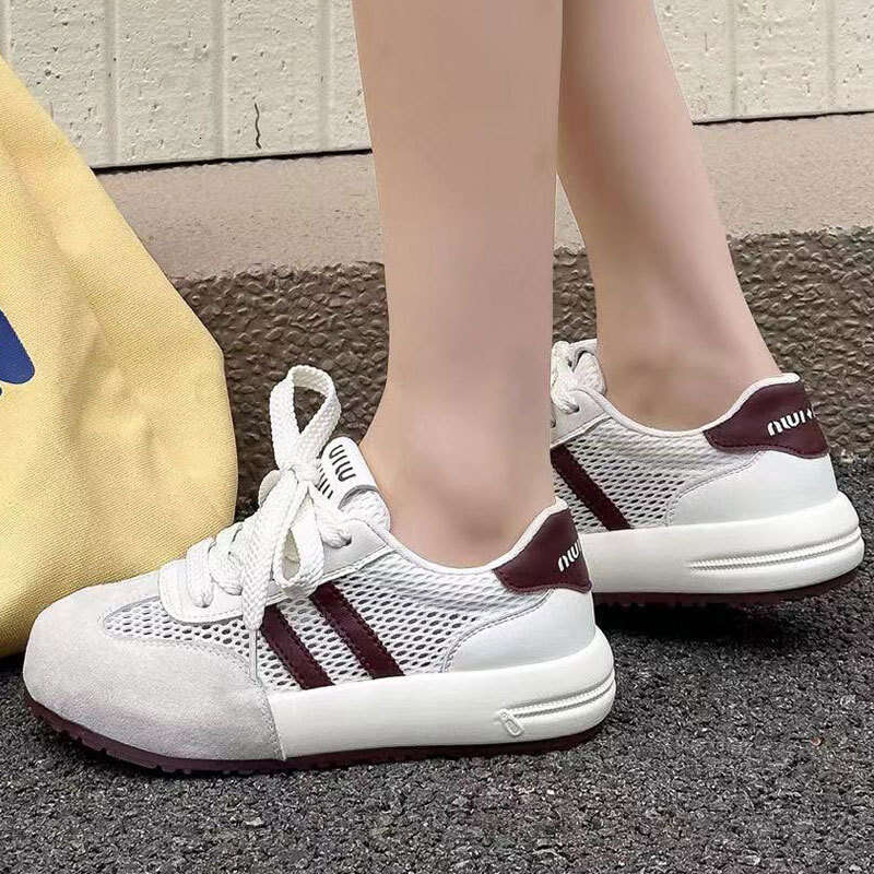 2025 Summer New Mesh Thin German Training Super Popular Breathable Agan Shoes Versatile Thick-Soled White Sneakers for Women