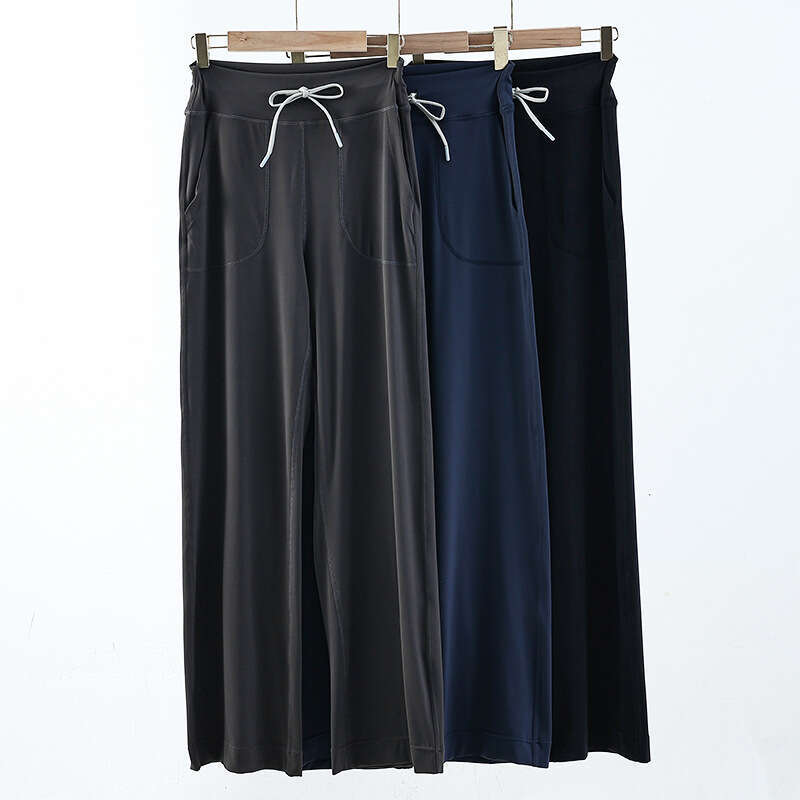 Yoga Wide-Leg Throwback Still Drawstring Straight High-Waist Tummy Control Pocket Draped Floor-Length Pants