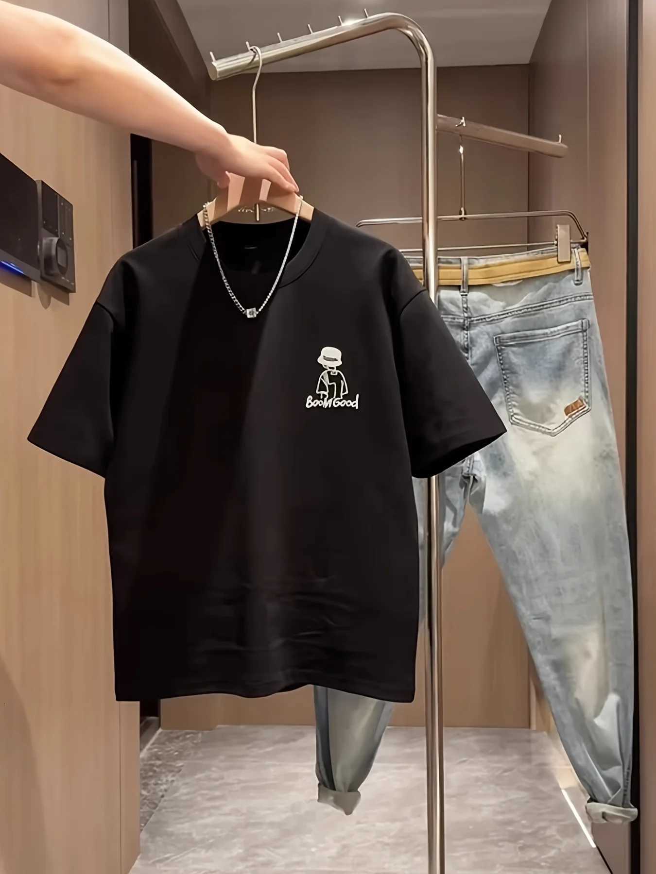 Mens Summer 100% Cotton Fashionable Casual Loose Trendy Pattern Printed Round Neck Short Sleeve T-shirt Top Y250819