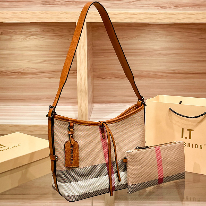 Fashion plaid casual messenger bag large capacity contrasting color versatile retro shoulder bag big name commuter women tote bag
