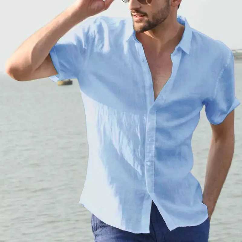 Summer Short Sleeve Shirts Man Cotton Linen Shirt Blouses Men White Social Formal Shirt Business Casual Top Shirt Men Clothes Y250819