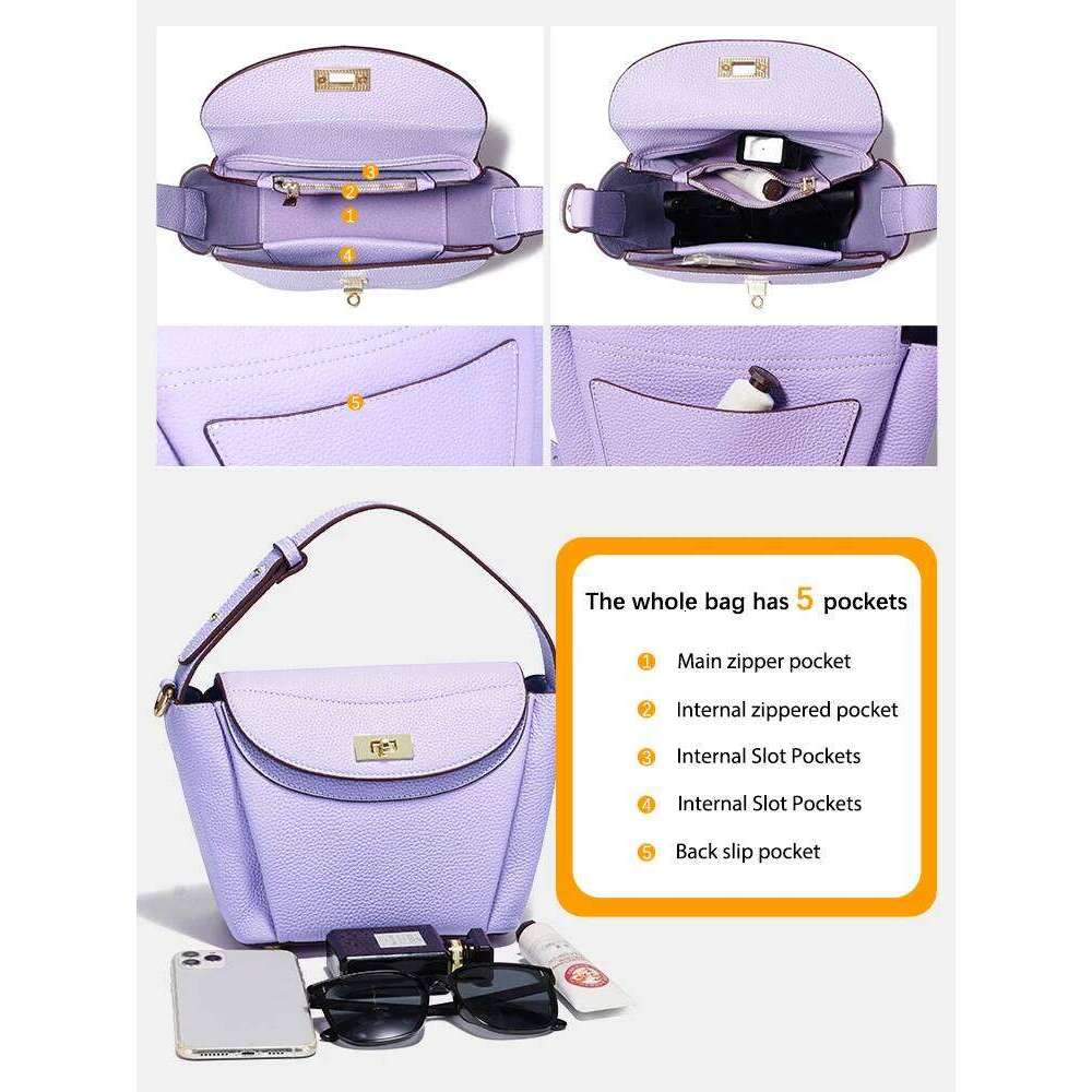 Zency Genuine Leather Tote For Women Elegant High End Shoulder Crossbody Handbag Top Handle Bags Noble Purple Bag