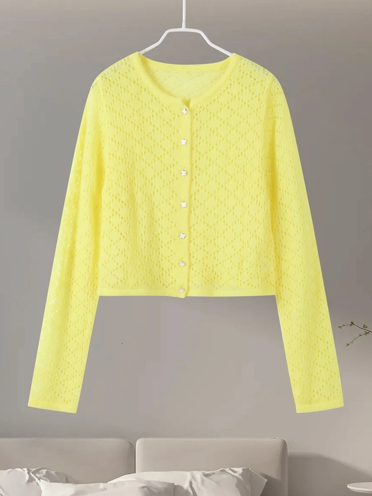 Hollow Out Womens Cardigan Casual Oneck Knitted Single Breasted Full Sleeve Blouse Female Spring Lady Wears w250819