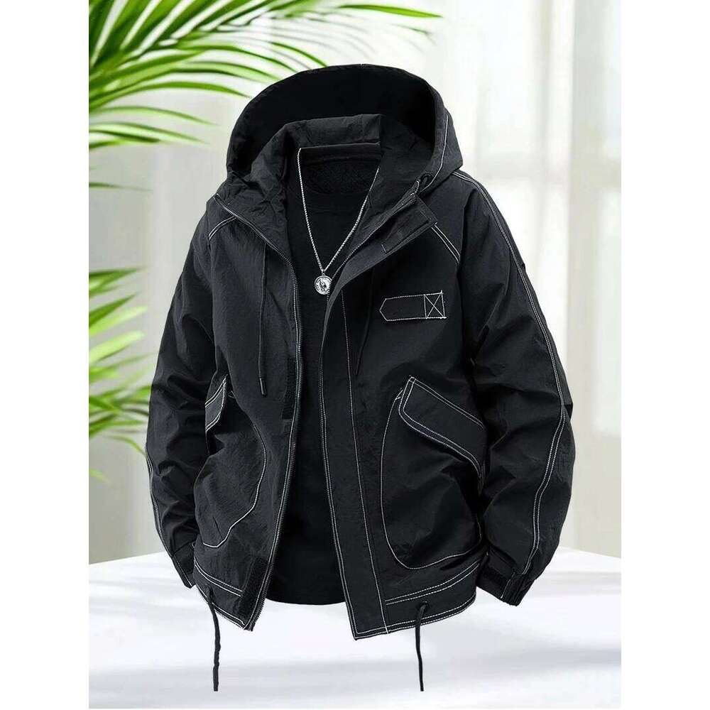 Windbreaker for Nylon Spring Autumn Lightweight Casual Hooded Zip Up Jacket Men Daily Work Stylish Windproof Coats