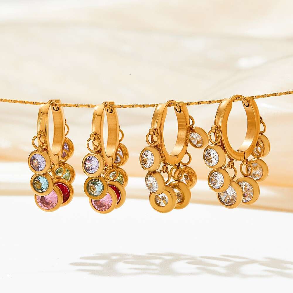 Design Sense Colorful New Zircon Geometric Exquisite Stainless Steel Designer Tassel Earrings for Women