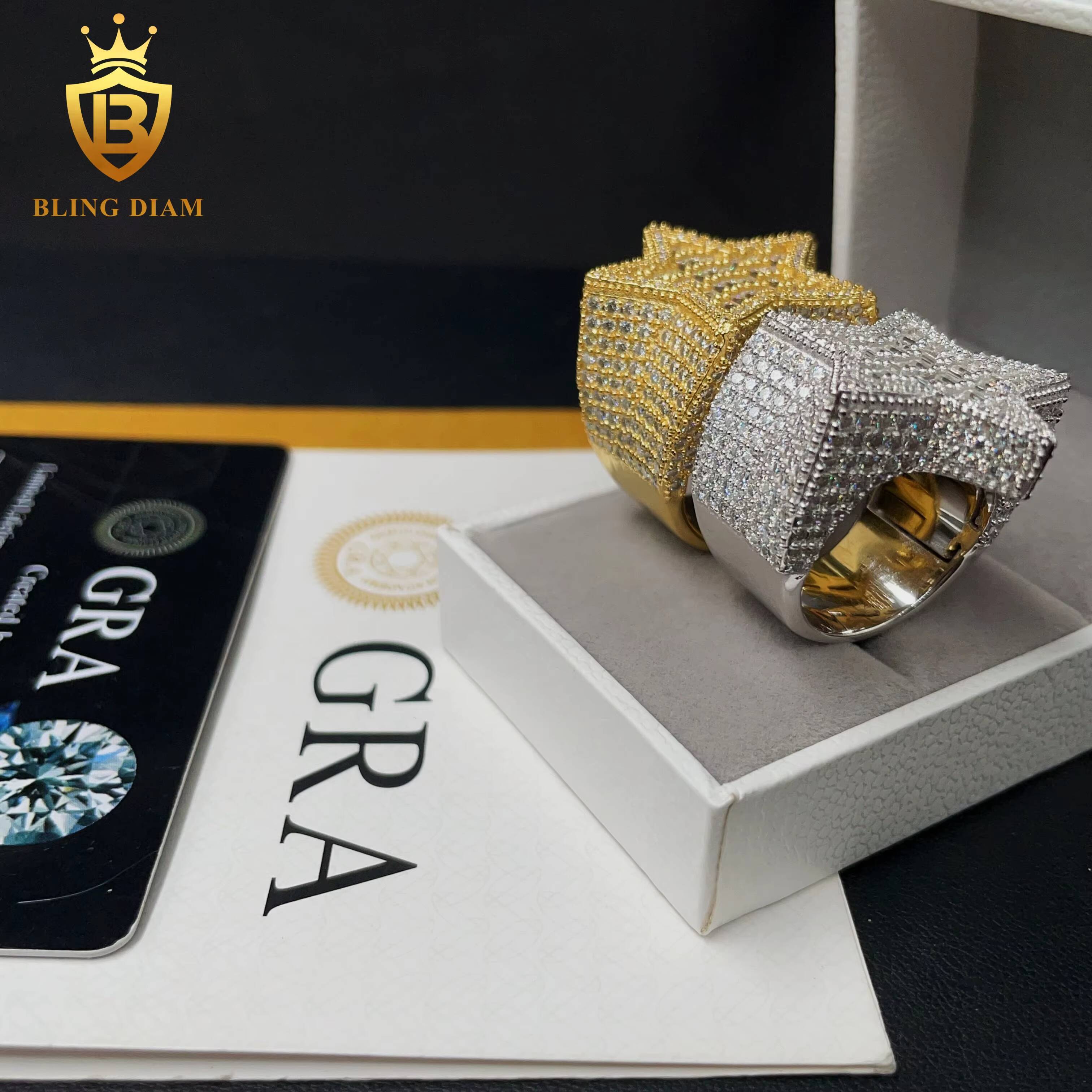 New Fashion Luxury Design 925 Silver Iced Out Baguette Diamond Hip Hop Star Mens Moissanite Ring