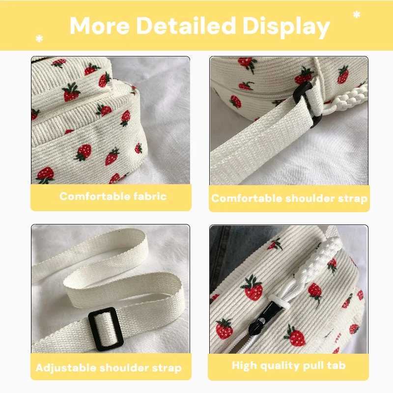 Cute Grass Shoulder Bag Strawberry Pattern Multi Pocket Phone Bag Casual Crossbody Bag Womens Makeup Bag Student Bag. Y250819