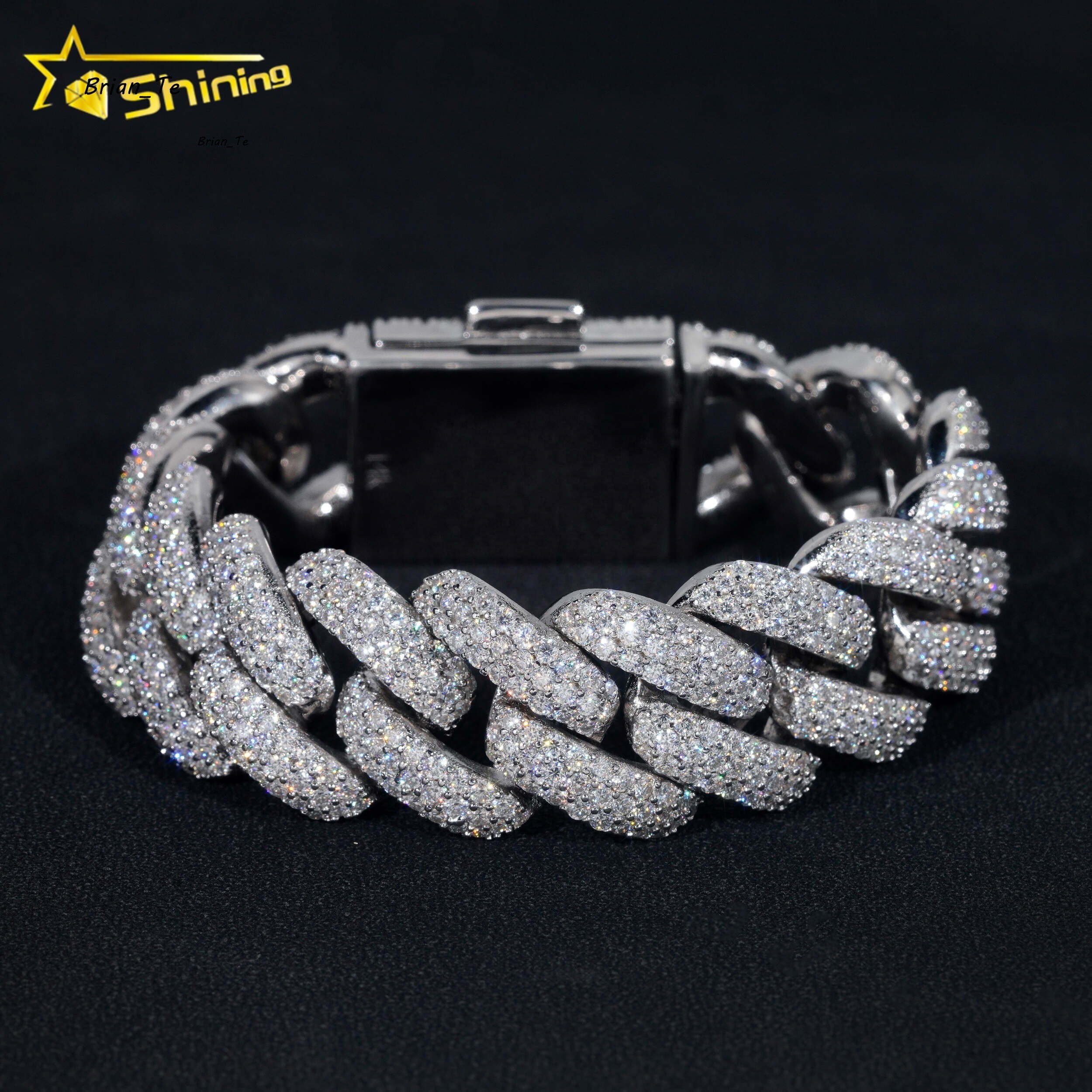 High Quality Mens Iced Out Jewelry Three Rows 20mm Silver 925 Moissanite Hip Hop Cuban Link Bracelets
