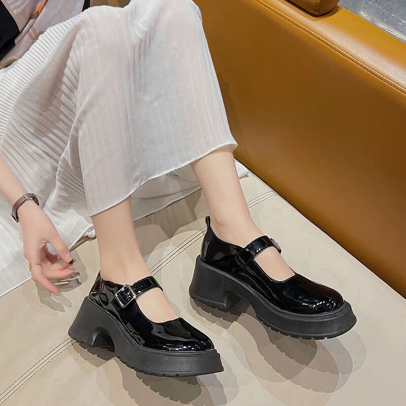 2023 Spring British New Thick-Soled Women's Leather Shoes One-Strap College Style Mary Jane Flats for Women