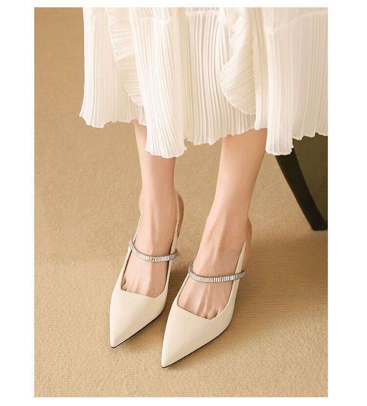 French Style High-Quality Pointed Toe High Designer Shoes Heels with Rhinestones, Niche Design, Suitable Dresses, Single Shoes, Sandals for Women, Bla