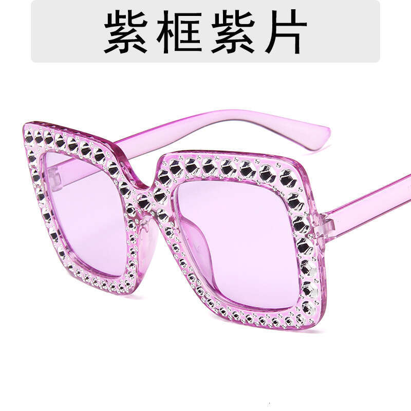 Designer New Style Rhinestone Large Frame Starry Sky Square Sunglasses Colorful Ocean Lens Glasses