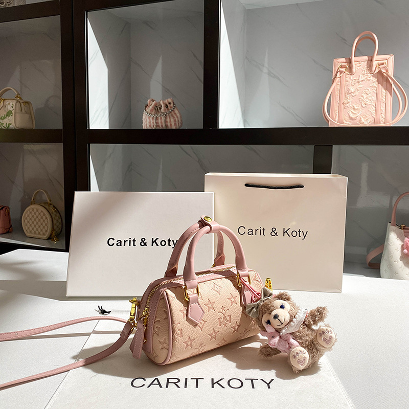 Free Shipping Designer Luxury Pink Embossed Women's Boston Bag New High-end Handbag Pillow Bag Fashion Shoulder Crossbody Bag Leisure Makeup Bag