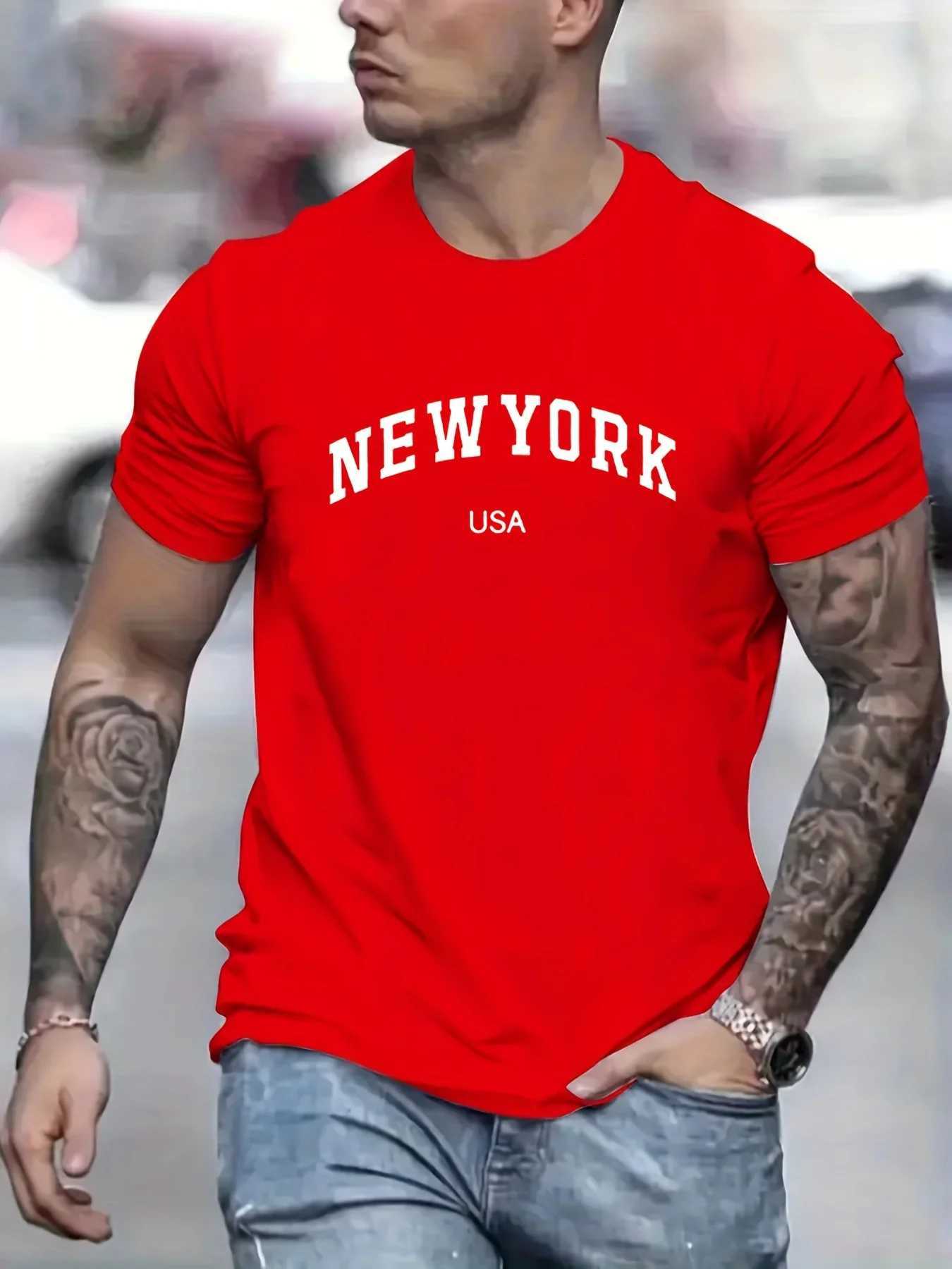 Mens summer fashionable casual loose plus size new York Usa printed slim fit sports round neck short sleeved T-shirt Y250819