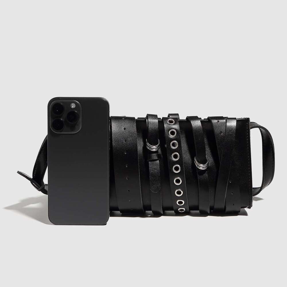 Punk Trendy Patchwork Rivet Belt Shoulder Motorcycle Crossbody Baguette Small Square Women's Bag