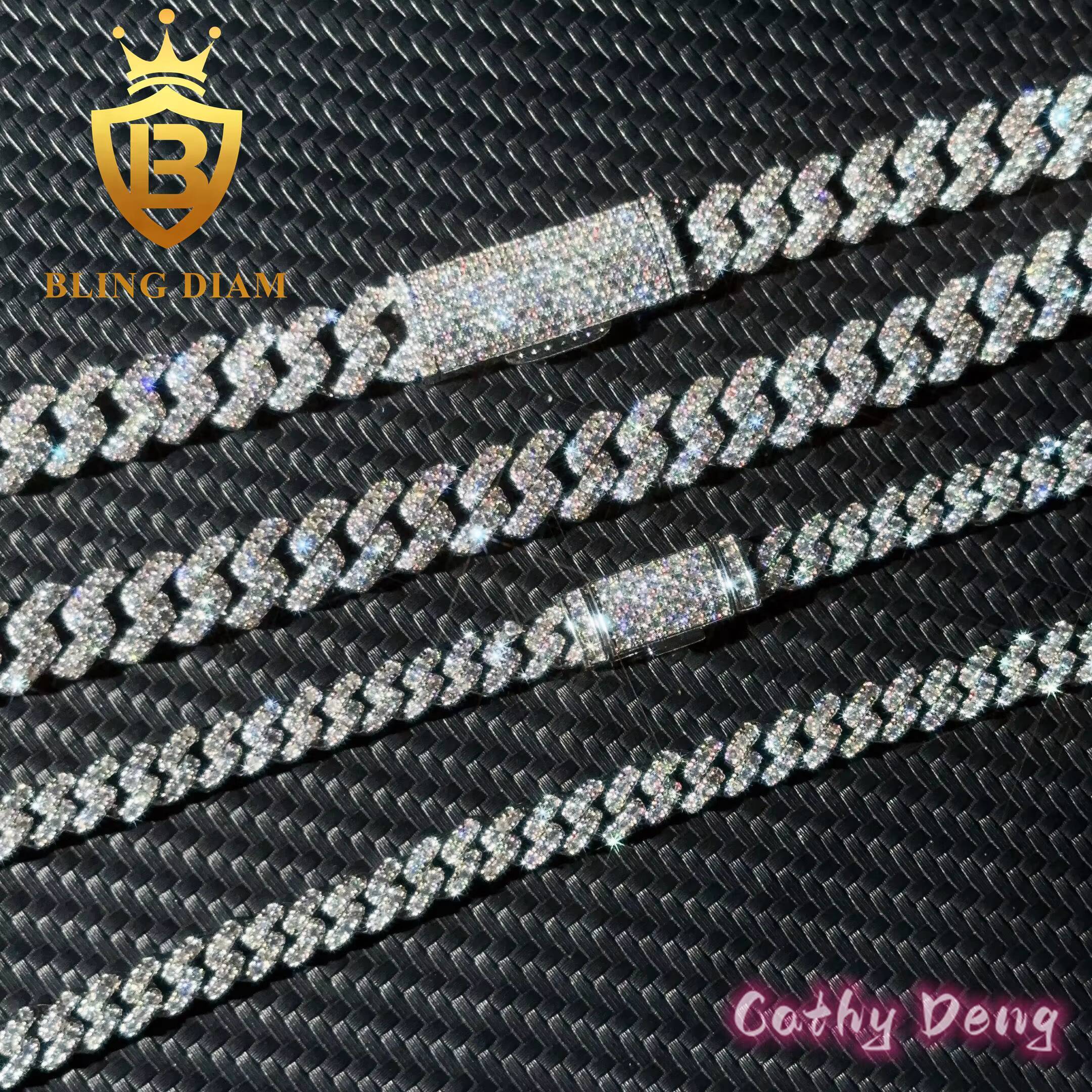 925 Sterling Silver 6mm 8mm 10mm Cuban Link Chain Hip Hop Chain Moissanite Diamond Cuban Link Necklace
