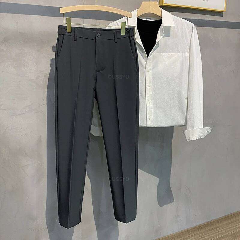2025 Spring Summer Men's Casual Pants Suit Pant Slim Fit Work Elastic Waist Jogging Business Trousers Male Black Plus Size 40 42