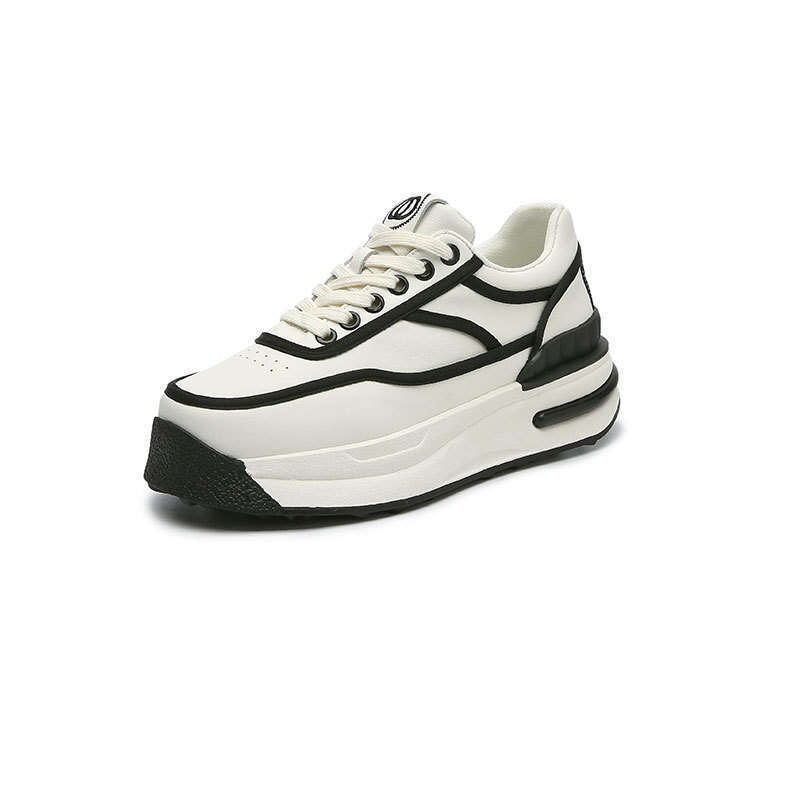 Genuine Leather White Sneakers for Women 2024 New Breathable Thick-Soled Platform Sports Casual Height-Increasing Ins Style