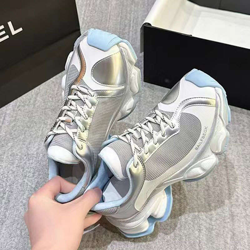 Paris Same Style Dad Shoes for Women 2025 New Spring Color Block Thick Sole Breathable Mesh Fashion Casual Sneakers