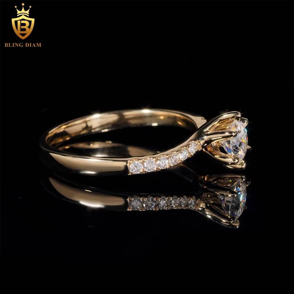 14K Yellow Real Gold VVS Moissanite Diamond Wedding Rings Custom Engagement Ring