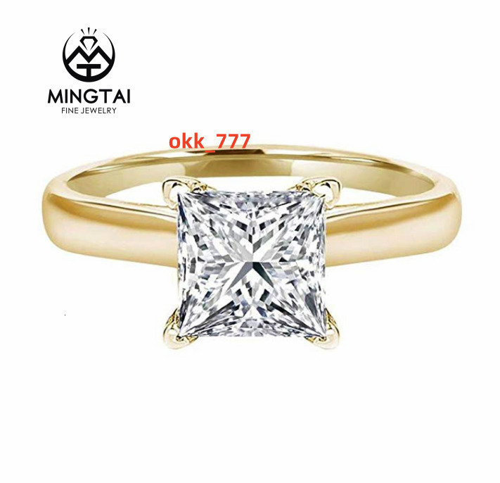 14K Princess Cut Moissanite Diamond Rings Zirconia Fashion Ladies Wedding Simple Gold Rings Designs